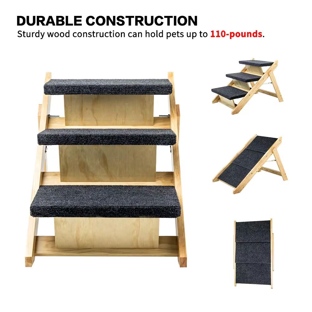 Wood Pet Stairs Pet Steps Foldable 3 Levels Dog Stairs Ramp Perfect For Beds And Cars Portable Dog Cat Ladder Up To 110 Pounds – view 6