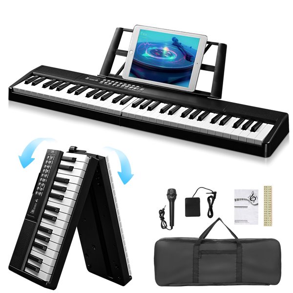 61 Key Half Hammer Keyboard, Portable And Foldable, Black Electronic Keyboard, Prohibited From Selling AM – Black