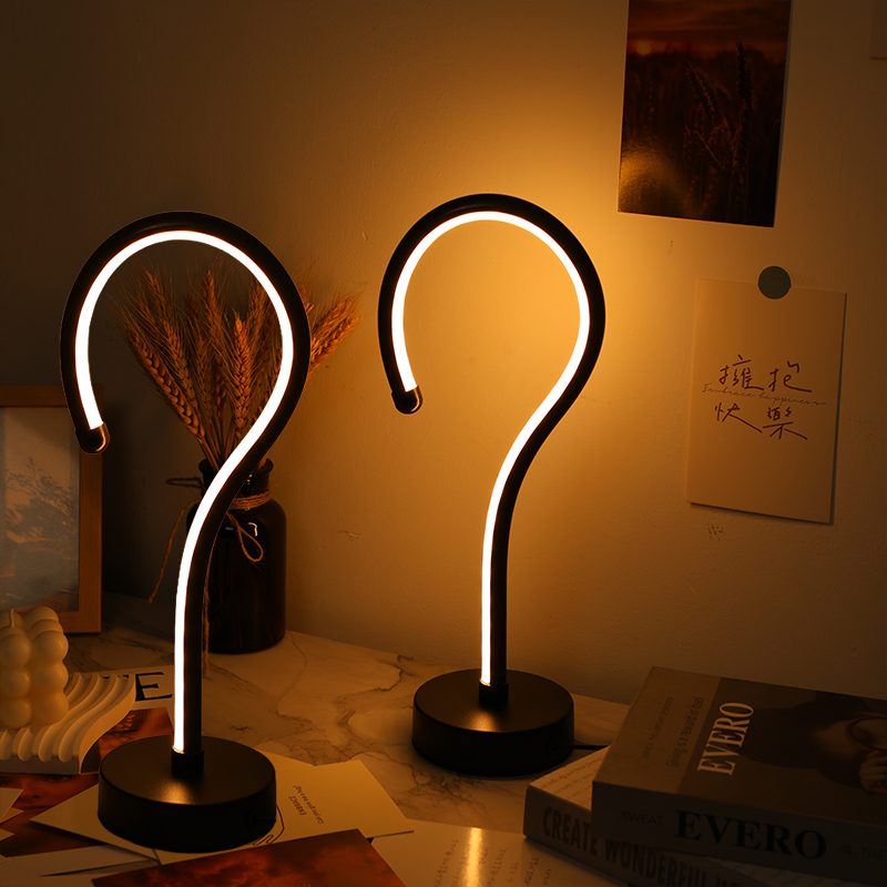 2PC Creative Question Mark Shape Table Lamp, USB Three-color Dimming Desktop Decoration Table Lamp – view 3