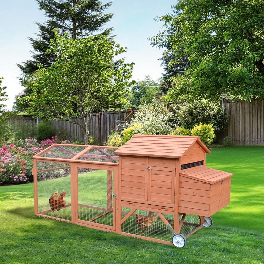 Chicken Coop Wooden Hen House Poultry Cage Pen Portable With Wheels And Nesting Box, Chicken Cage For Backyard Outdoor, Natural – Natural