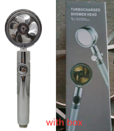 Shower Head Water Saving Flow 360 Degrees Rotating With Small Fan ABS Rain High Pressure Spray Nozzle Bathroom Accessories – Silver with box