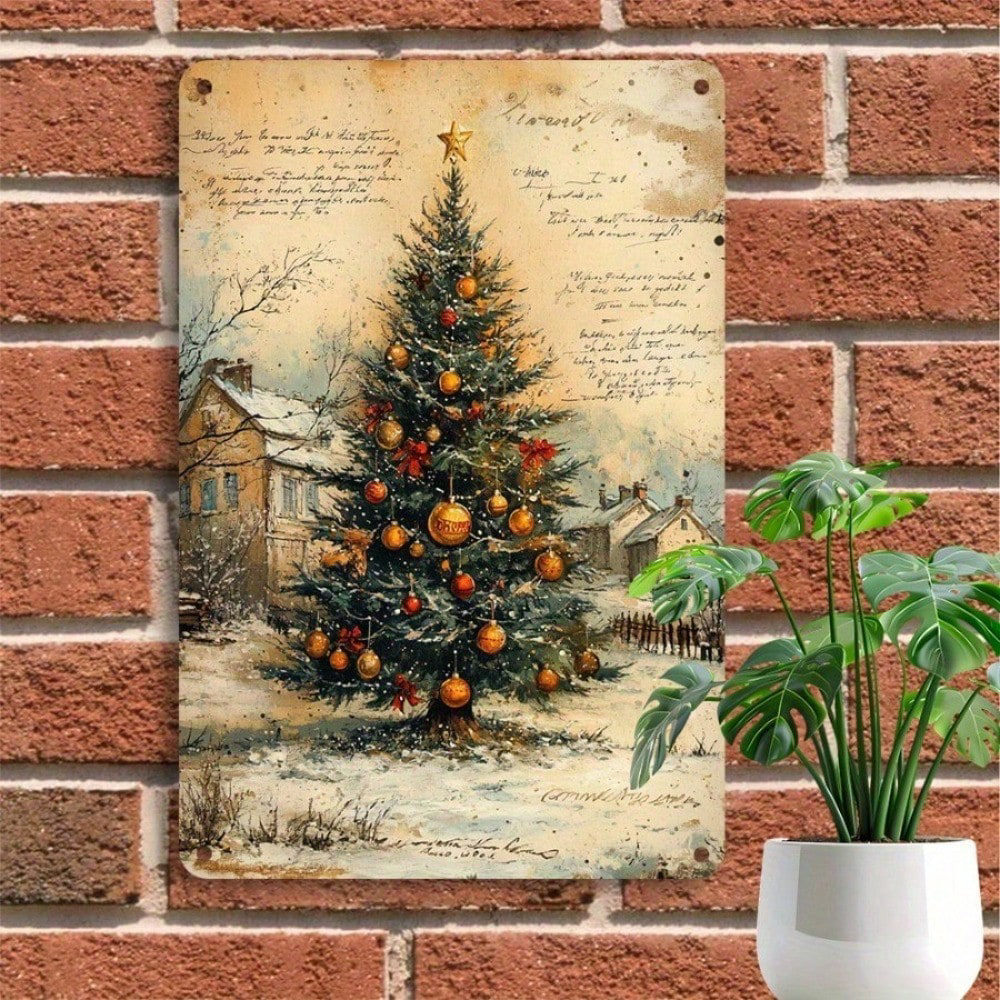 1pc Retro Tin Sign Christmas Tree 8x12, 8x12, Aluminum Metal Plaque Holiday Gift – view 3