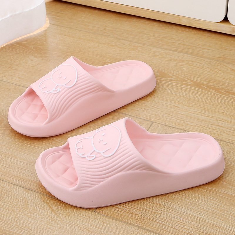 Cute Cartoon Dog Slippers Summer Solid Color Non-slip Rhombus Bathroom Slipper Indoor House Shoes For Men Women Couples – Pink