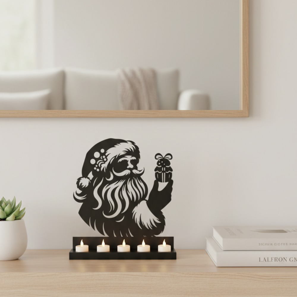 Santa Claus Rustproof Iron Candle Holder Rustic Farmhouse Holiday Table Centerpiece Cozy, Winter Decor, for Fireplace Mantel Thoughtful, Gift for Family – view 5
