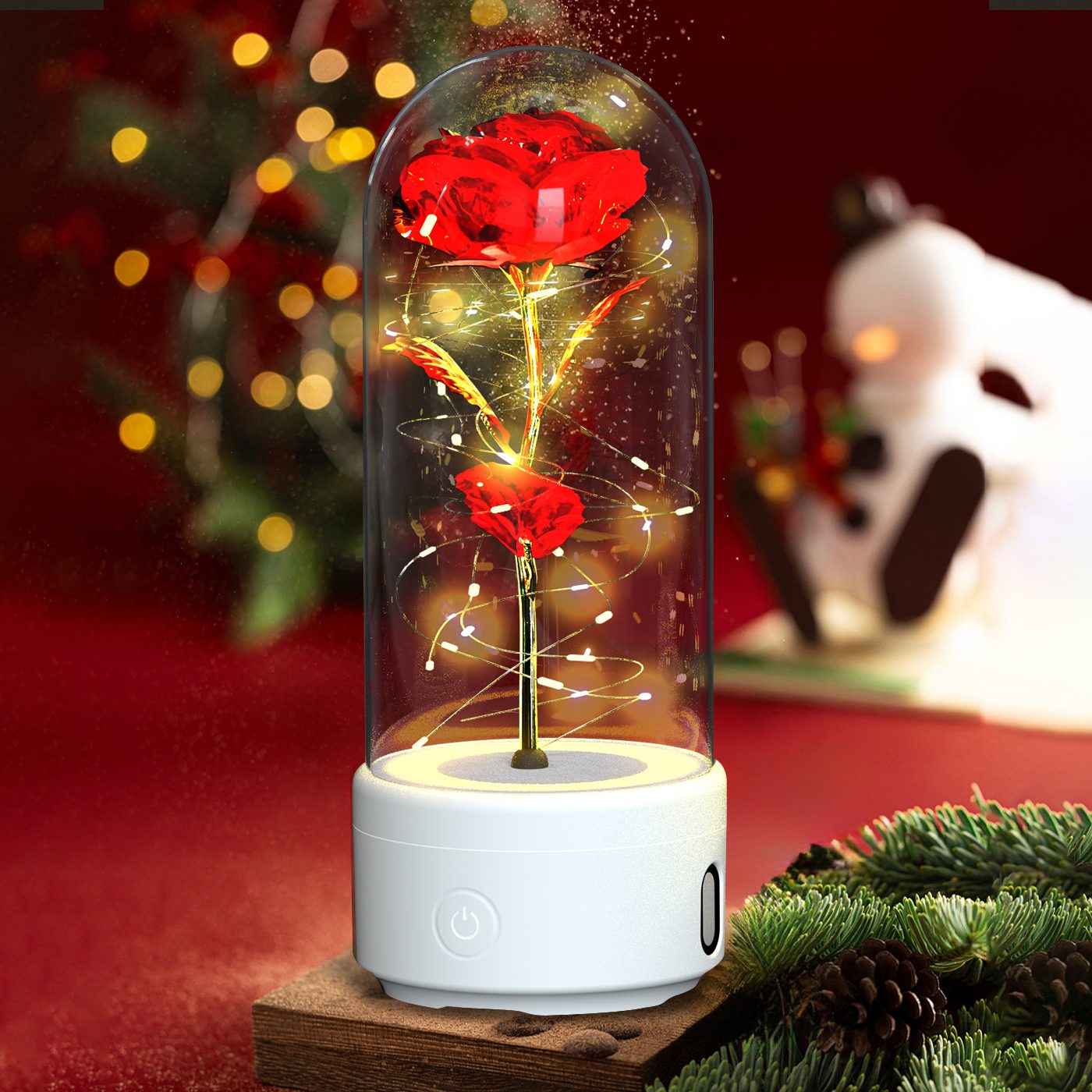 Creative 2 In 1 Rose Flowers LED Light And Bluetooth-compatible Speaker Valentine's Day Gift Rose Luminous Night Light Ornament In Glass Cover – view 15