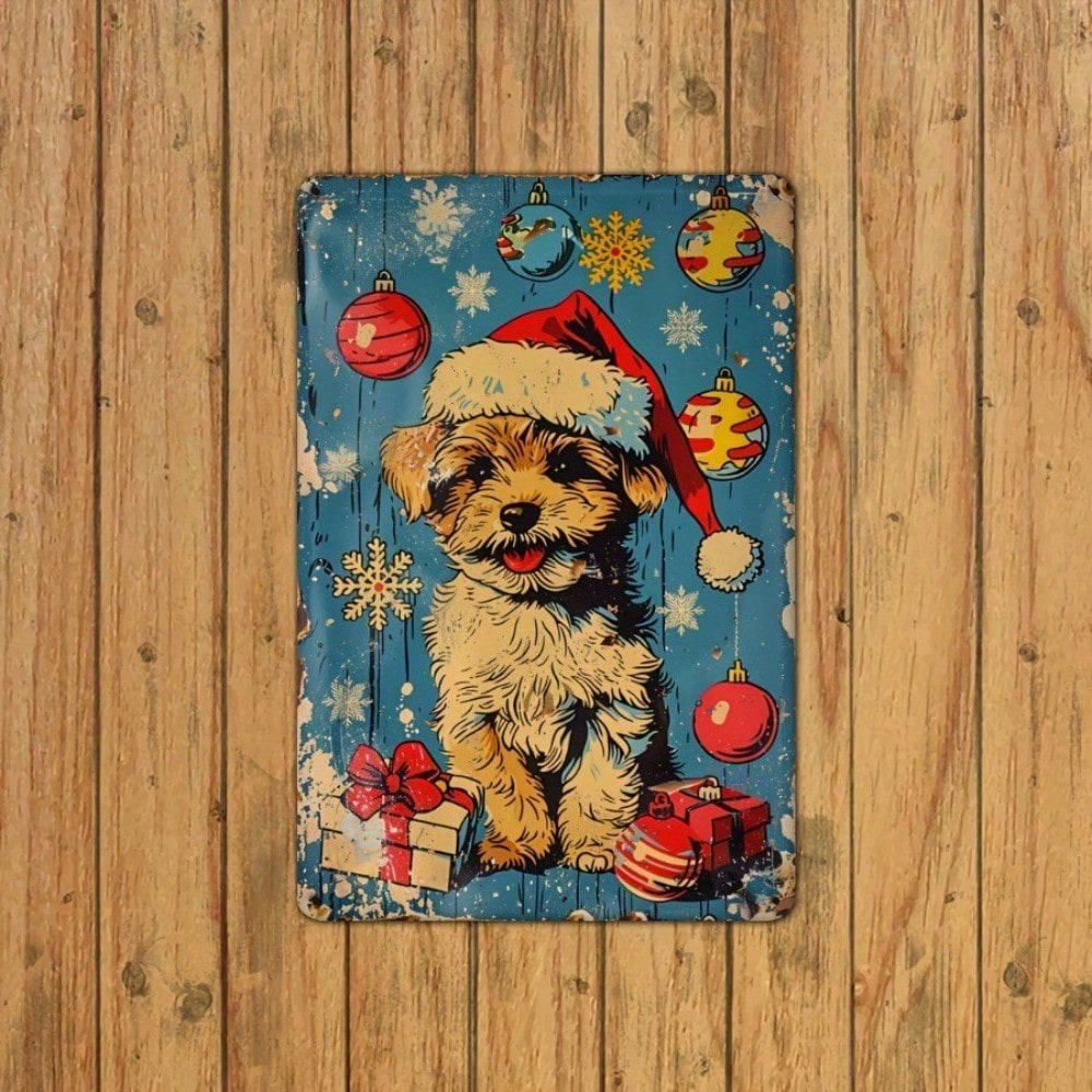Vintage Christmas Dog Metal Tin Sign 20x30cm, 20x30cm, Retro Holiday Pet Wall Art – view 5
