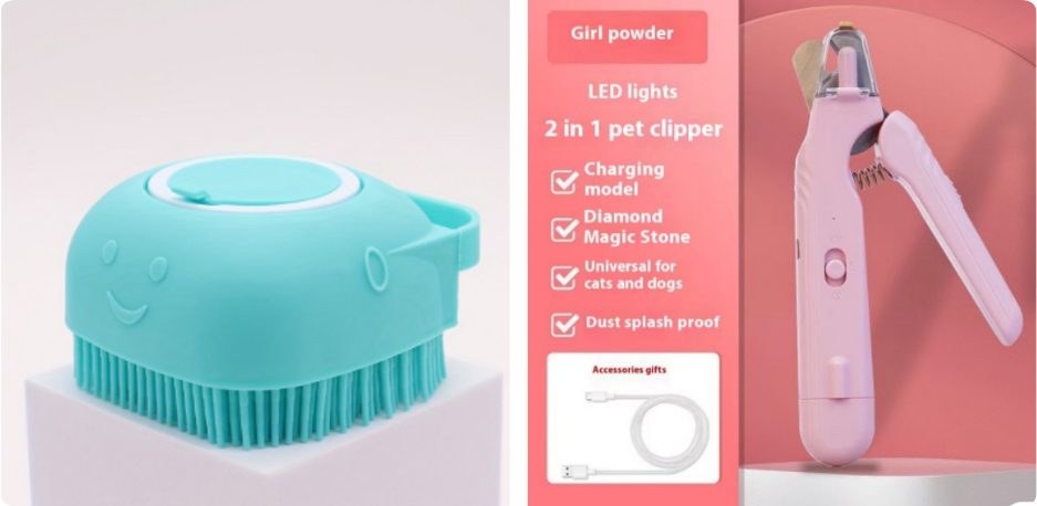 2 In 1 Pet Nail Clippers With Led Light Dog Cat Special Blood Line Scissors Multifunction Animals Paw Nail Trimmer Pet Supplies – Pink set