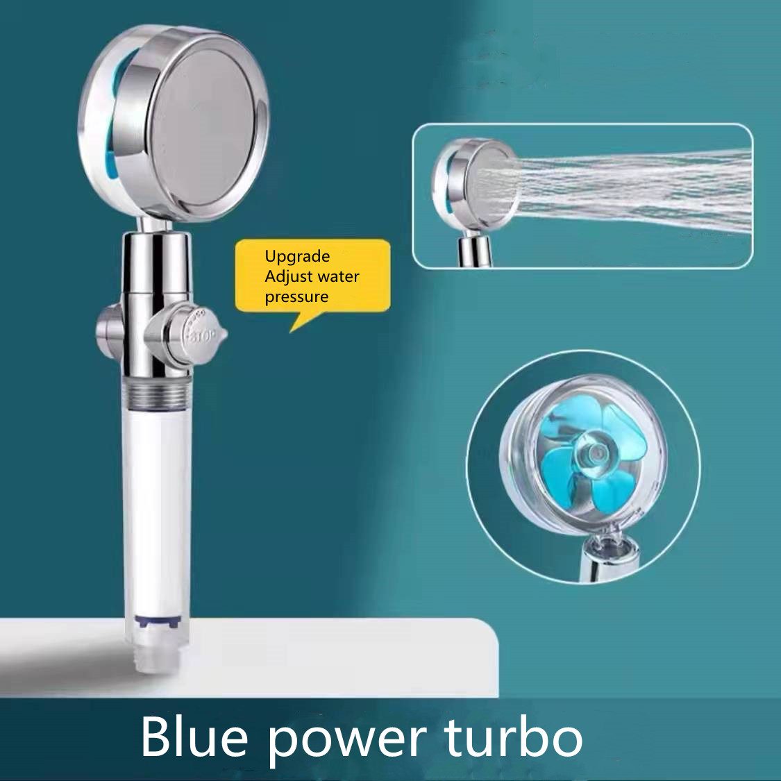 Shower Head Water Saving Flow 360 Degrees Rotating With Small Fan ABS Rain High Pressure Spray Nozzle Bathroom Accessories – Adjustable blue