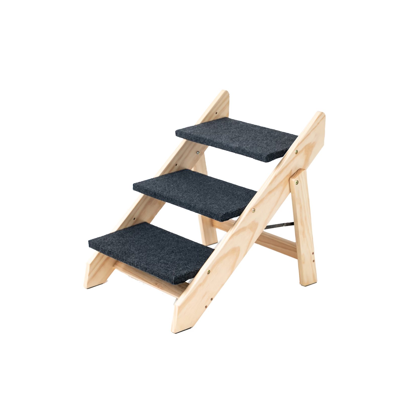 Wood Pet Stairs Pet Steps Foldable 3 Levels Dog Stairs Ramp Perfect For Beds And Cars Portable Dog Cat Ladder Up To 110 Pounds – Grey wood