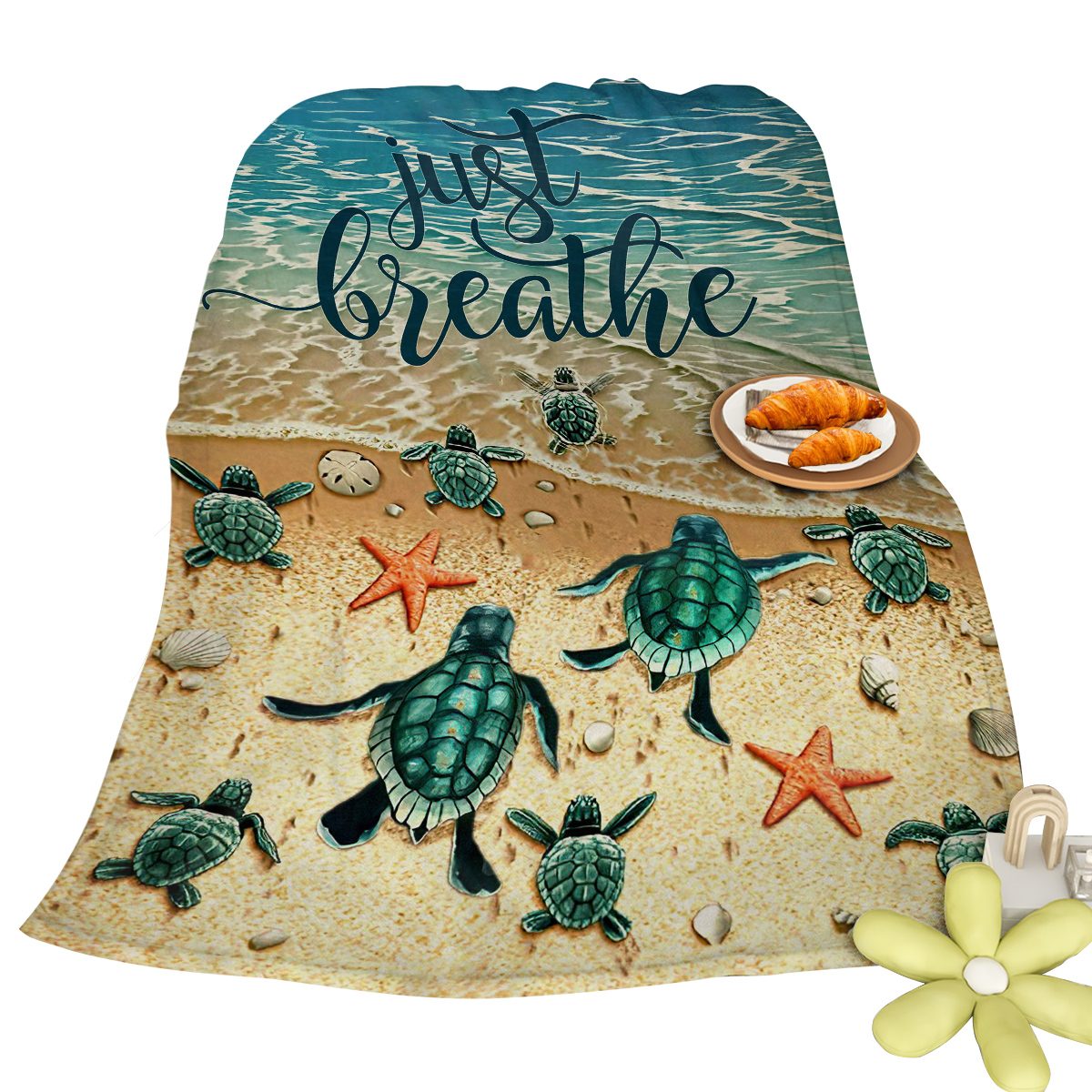Tropical Baby Sea Turtle Flannel Fleece Blanket 3D Ocean Waves Flannel Soft Plush Throw Blanket Cozy Blankets For Bed Chair Car Sofa Couch Bedroom 75x100cm Temu Can Only Be Self-picked Up – view 2