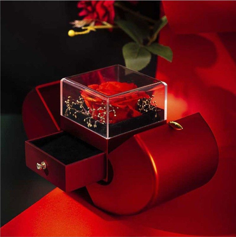 Fashion Jewelry Box Red Apple Christmas Gift Necklace Eternal Rose For Girl Mother's Day Valentine's Day Gifts With Artificial Flower Rose Flower Jewelry Box – view 10
