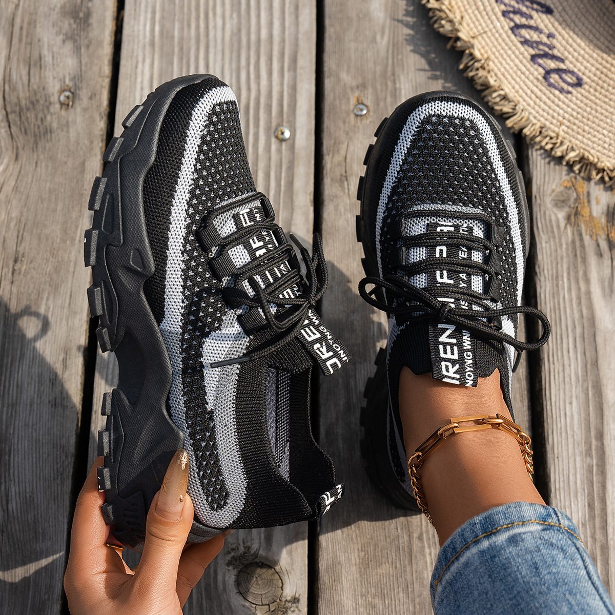 Flyknit Mesh Shoes Women's Breathable Lace-up Sneakers Walking Running Casual Shoes – view 13
