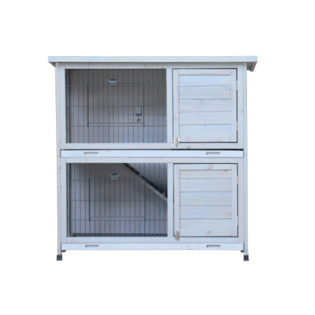 Rabbit Hutch Outdoor, 2-Story Rabbit Cage Indoor With Run, Bunny Cage With 2 Removable No-Leak Trays, Pet Cages With Non-Slip Ramp, Waterproof Roof, Fence, For Small Animals – Gray