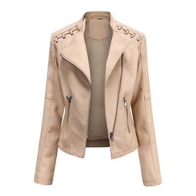 Women's Leather Jackets Women's Short Jackets Slim Thin Leather Jackets Ladies Motorcycle Suits – Khaki
