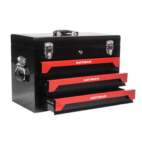 20 Portable 3 Drawer Steel Tool Box With Metal Latch Closure, Black Red – BlackRed