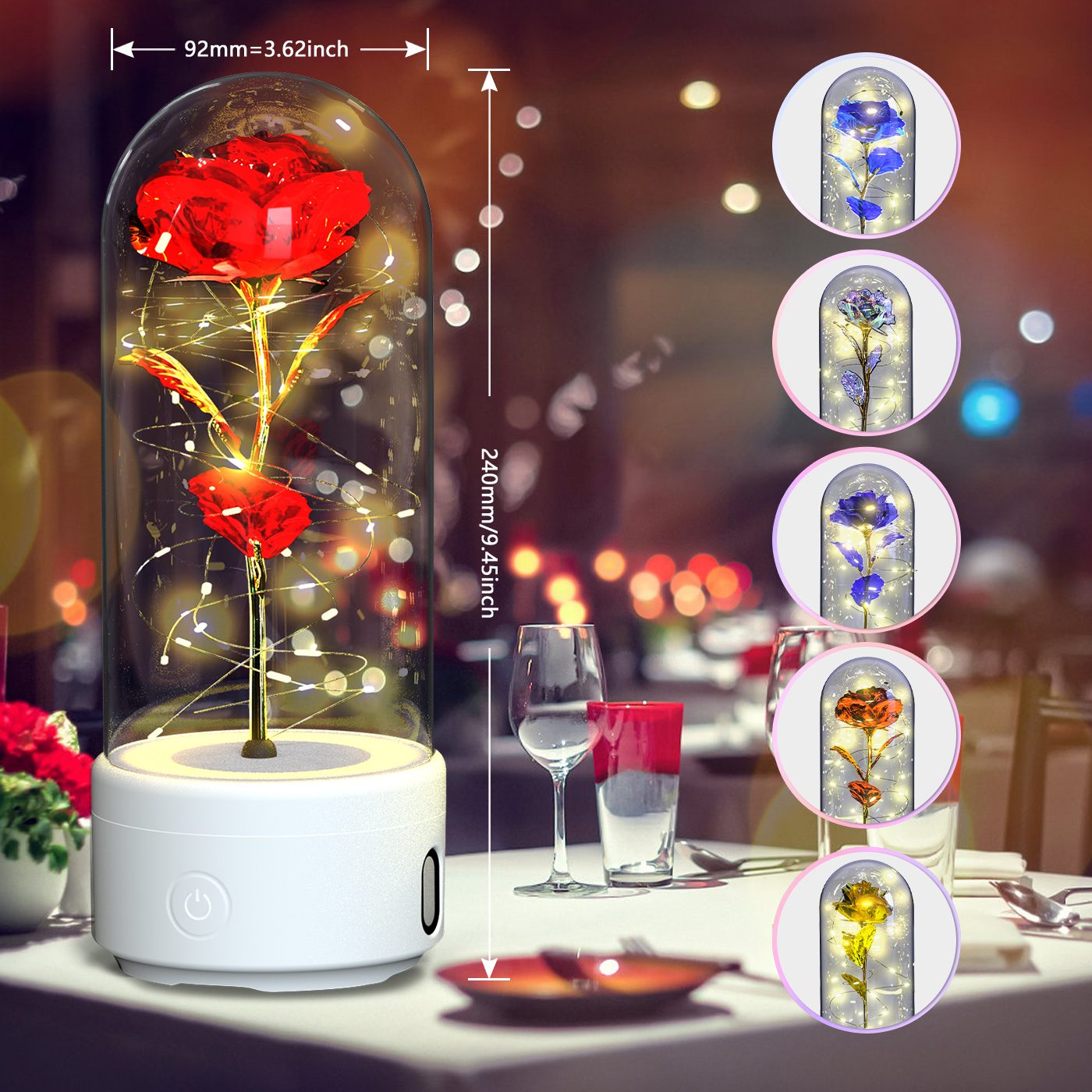 Creative 2 In 1 Rose Flowers LED Light And Bluetooth-compatible Speaker Valentine's Day Gift Rose Luminous Night Light Ornament In Glass Cover – view 13