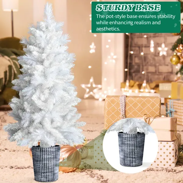 4 FT White Artificial Christmas Tree With Pot Stand, Potted Xmas Pine Tree With 200 Branch Tips For Holiday Party Office Home, White Tree – defaulttitle