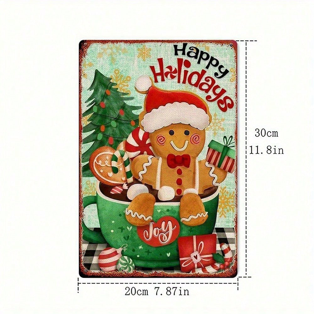 Christmas Gingerbread Man Metal Sign 8x12, Retro Square Tin Wall Decor Gift – view 3