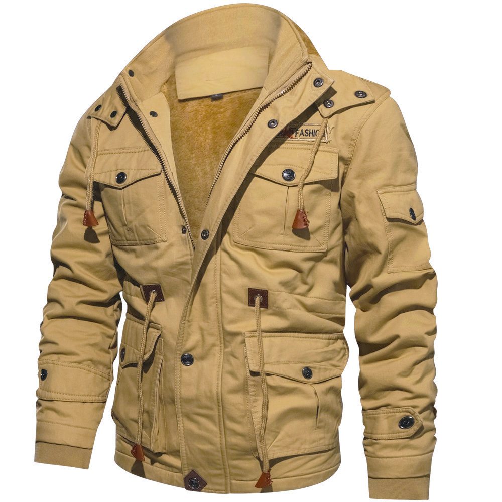 Winter Zip-up Coat Warm Thickened Detachable Hooded Jacket Multi-pocket Button Drawstring Long Sleeve Tops Men's Cargo Clothing – view 13