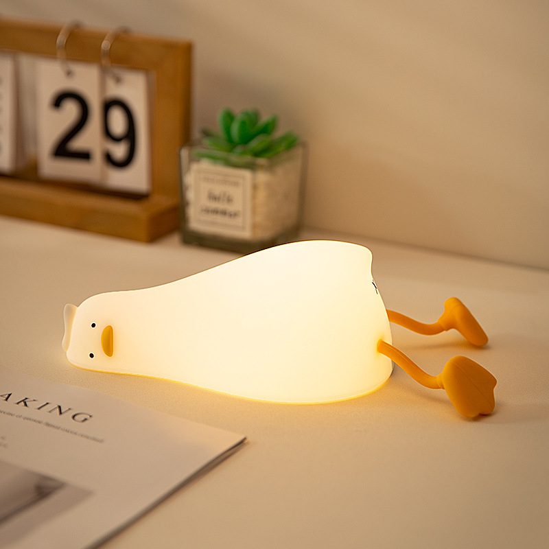 Cute LED Night Light Touch Sensor Cartoon Kid's Nightlights Big Face Rabbit Silicone Night Light Christmas Gift Bedside Lamp Home Decor – Lying flat duck
