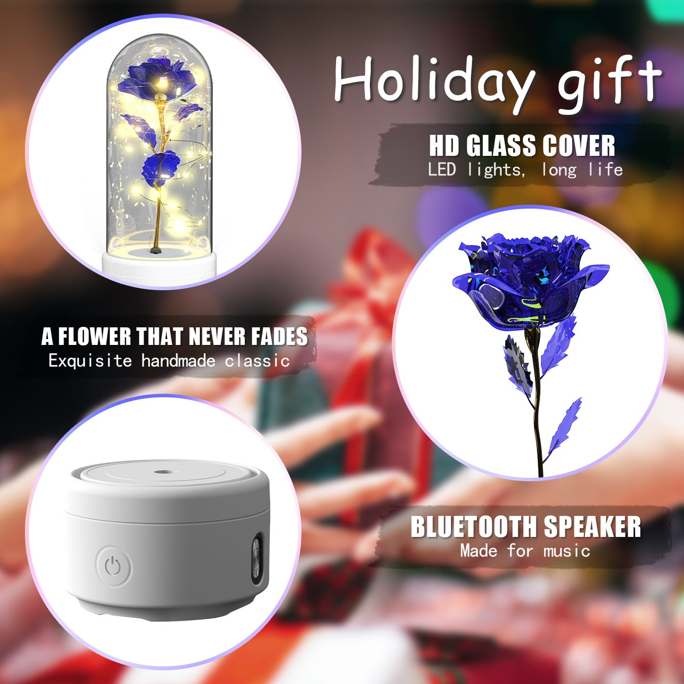Creative 2 In 1 Rose Flowers LED Light And Bluetooth-compatible Speaker Valentine's Day Gift Rose Luminous Night Light Ornament In Glass Cover – view 17