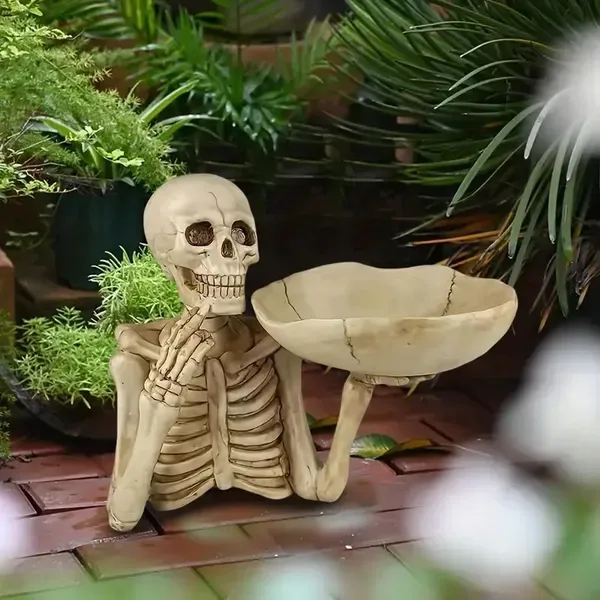 Skull Tray Ornament With Bowl Unique Skeleton Design For Indoor & Outdoor Decor, Perfect For Halloween, Day Of The Dead, Or Gothic Themed Rooms, Creative Room Decoration – view 2