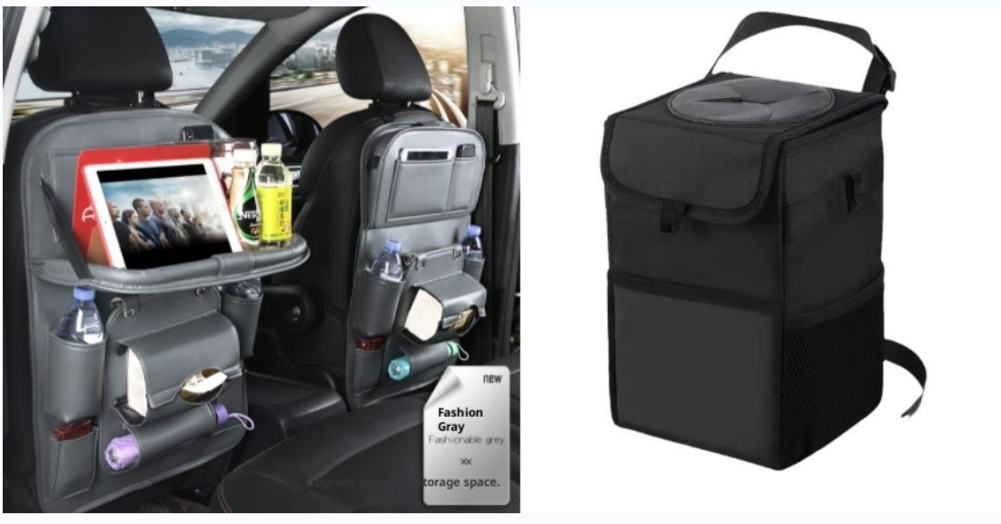 PU Leather Car Storage Bag Multifunction Seat Back Tray Hanging Bag Waterproof Car Organizer Automotive Interior Accessories – Grey set1