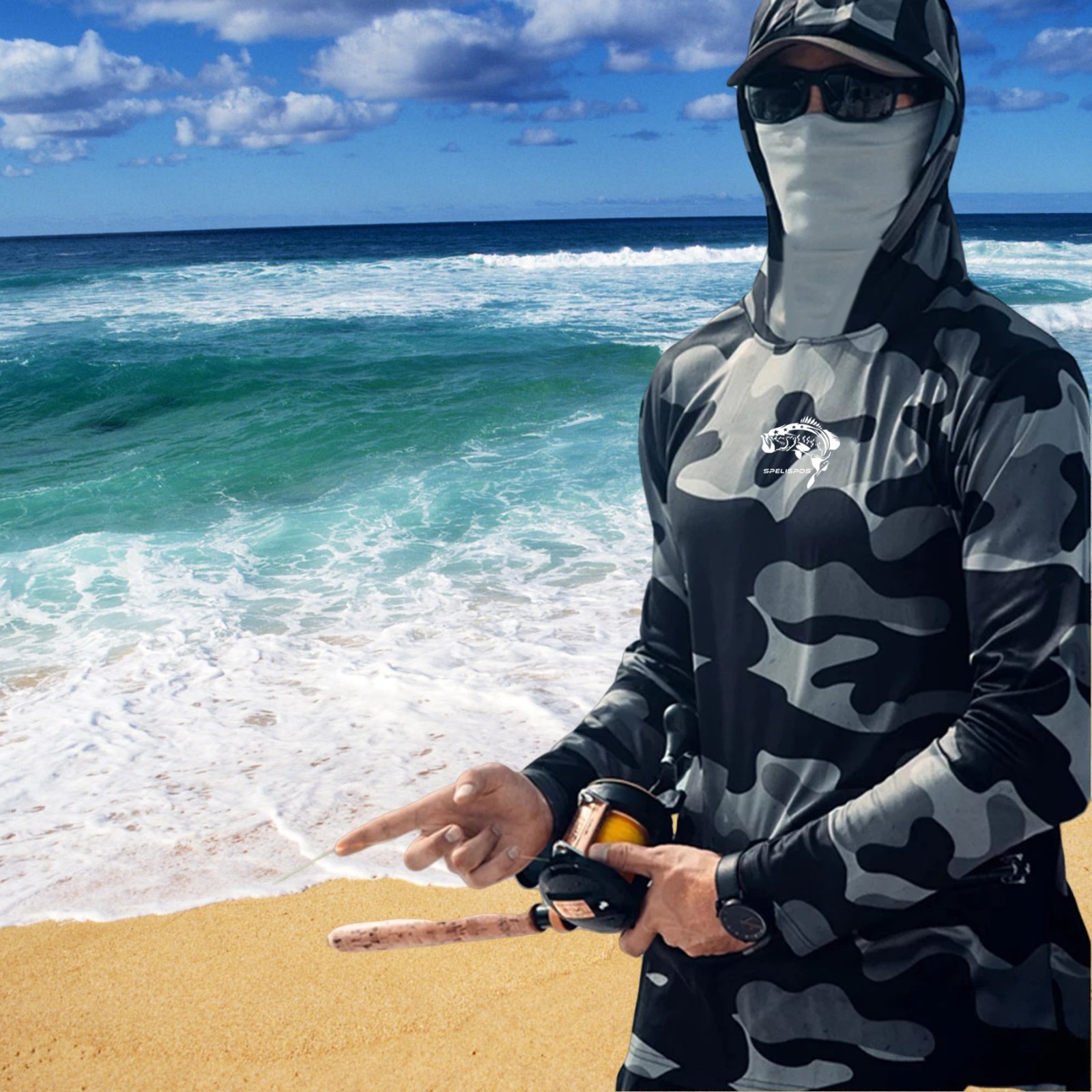 Fishing Hoodie Face Mask Neck Cover Sailing Shirt Summer Men Long Sleeve Sun Protection Hunting Jersey Camisa De Pesca Performance Fish Gear Beach Tops Wear Climbing Uniform – view 11