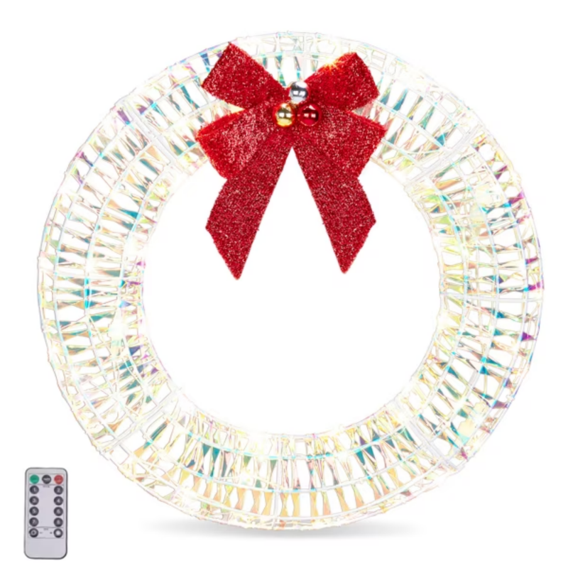 23.6 In Christmas Lighted Wreath, 84 Warm White LEDs, Iridescent Finish, Collapsible For Indoor, Outdoor Use – view 5