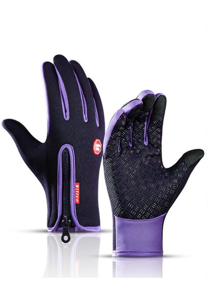 Winter Gloves Touch Screen Riding Motorcycle Sliding Waterproof Sports Gloves With Fleece – Purple