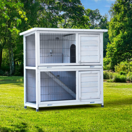 Rabbit Hutch Outdoor, 2-Story Rabbit Cage Indoor With Run, Bunny Cage With 2 Removable No-Leak Trays, Pet Cages With Non-Slip Ramp, Waterproof Roof, Fence, For Small Animals – view 4