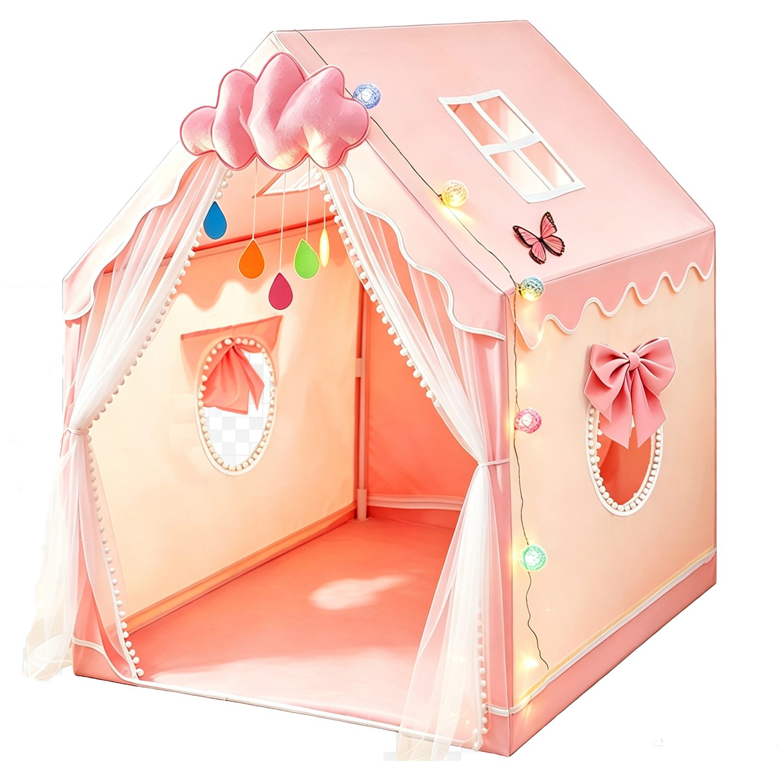 Kids Play Tent For Girls With Globe String Lights,Pink Princess Playhouse – Pink